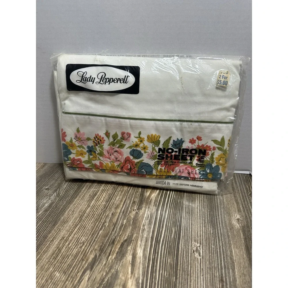 Retro Lady Pepperell Full Size Flat Sheet Garden Bouquet ‎ No Iron NEW